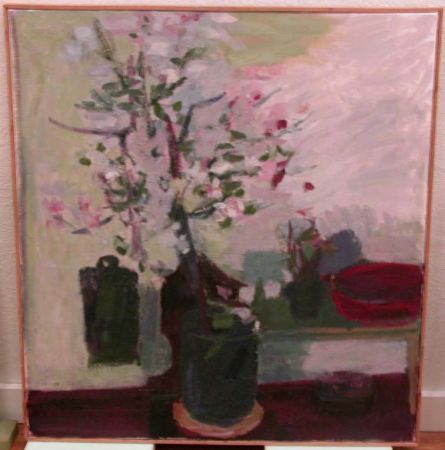 Hans Bächtold: Blütenzweig und rote Schüssel